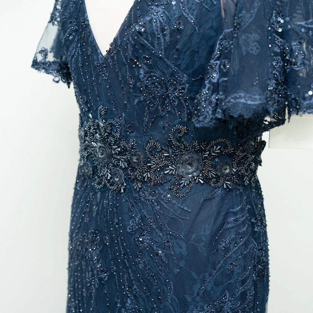 Mac Duggal Navy Embellished Evening Gown